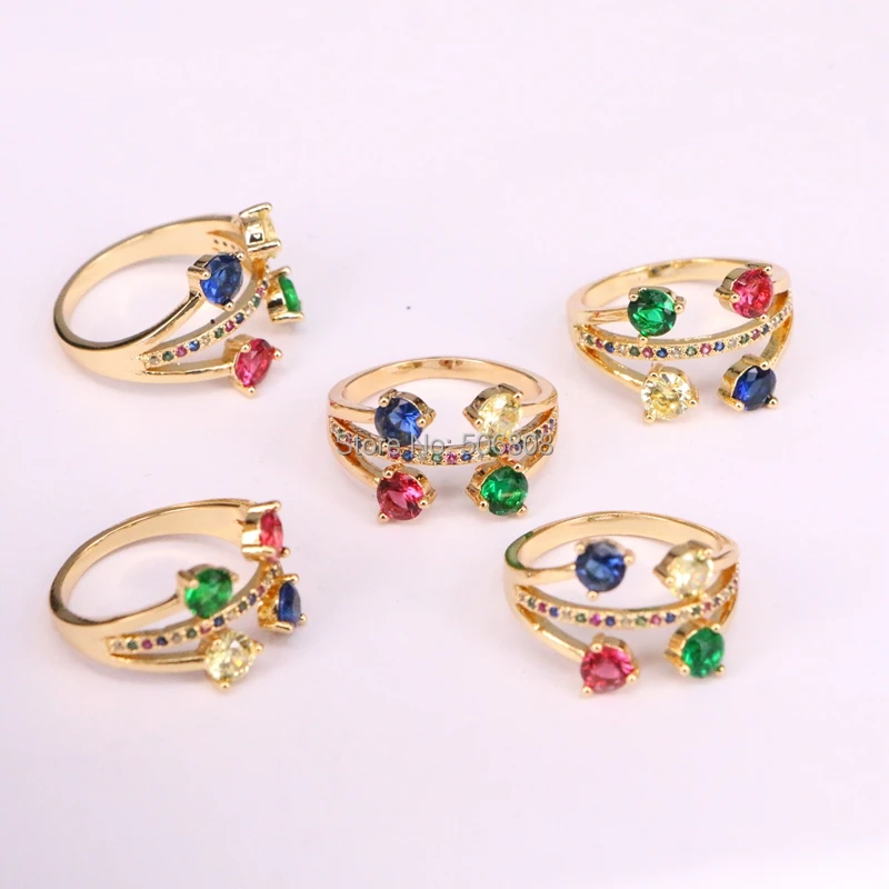 

ZYZ-R9998 Multi color cz rings, women colorful beautiful cz ring, gold electroplated metal rings