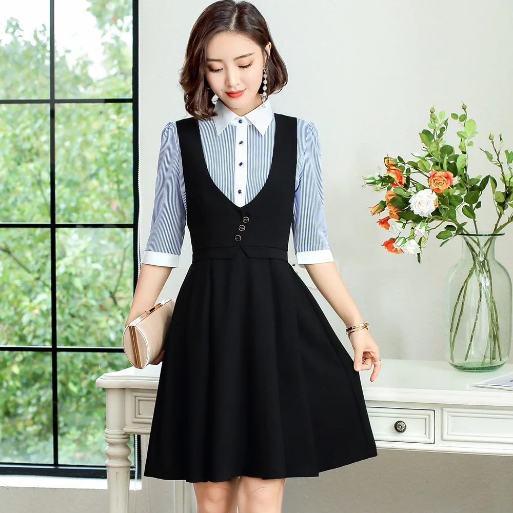 

Summer White Collar Ol New Dress Fashion Women's Clothing Slim Two-piece Set Lady Short Sleeve Business Clothes