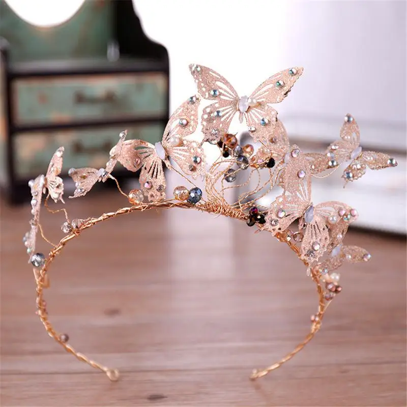 iSHINE Bridal Crown Earrings Set Rhinestone Butterfly Headband Tassel Long Headdress Wedding Accessories |