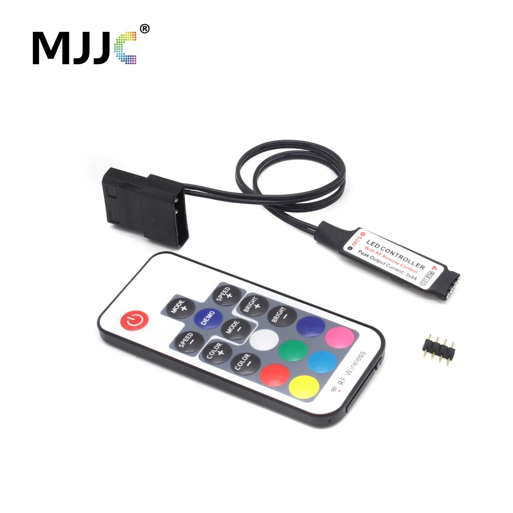 DC12V SATA RGB Controller Mini RF17 Keys Remote Wireless Large 4 Pin RGB Controller for PC Computer Case 5050 LED Strip Lighting