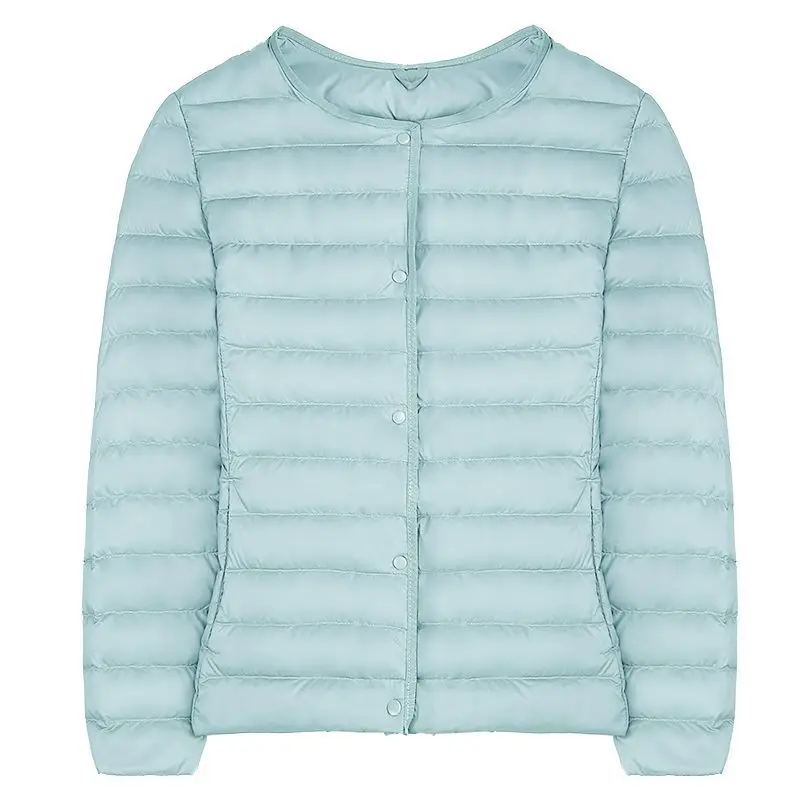 

Женская Ультралегкая пуховая куртка, куртка с круглым вырезом и длинным рукавом, теплое пальто на пуговицах, парка, легкая куртка