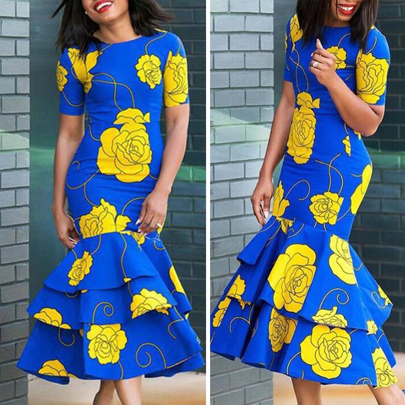 Женское Цветочное платье с рюшами и рыбий хвост | Женская одежда