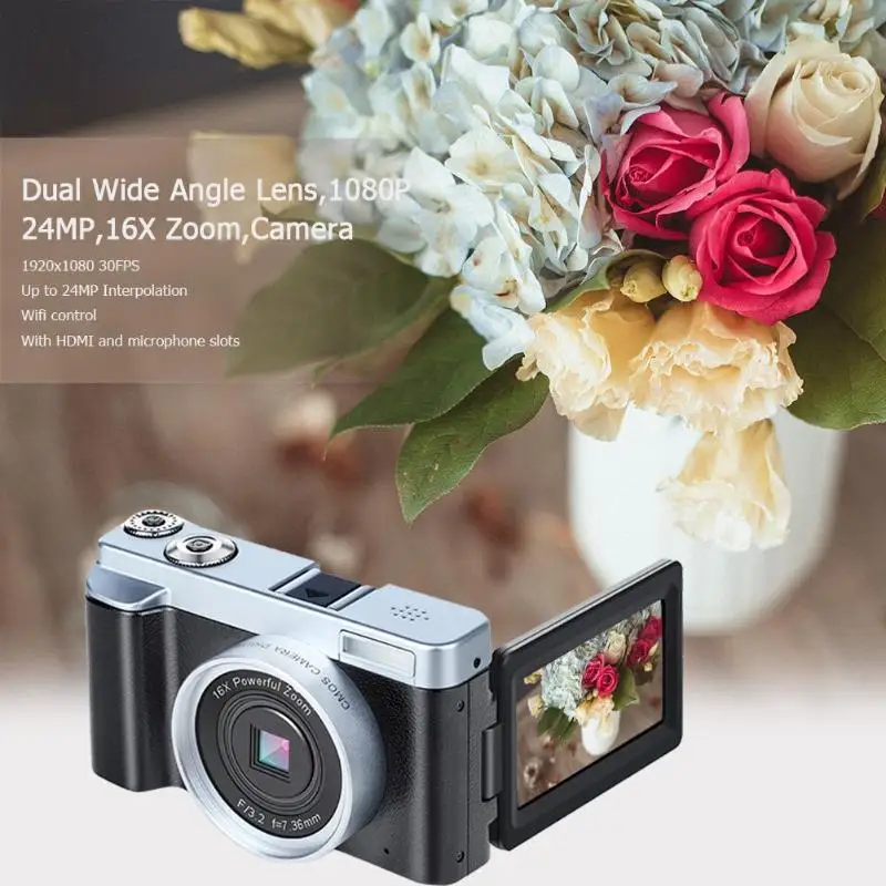 3 дюймовый ЖК дисплей Экран P12 флип Беспроводной WI FI Full HD 1080P 24MP 16X зум цифровая