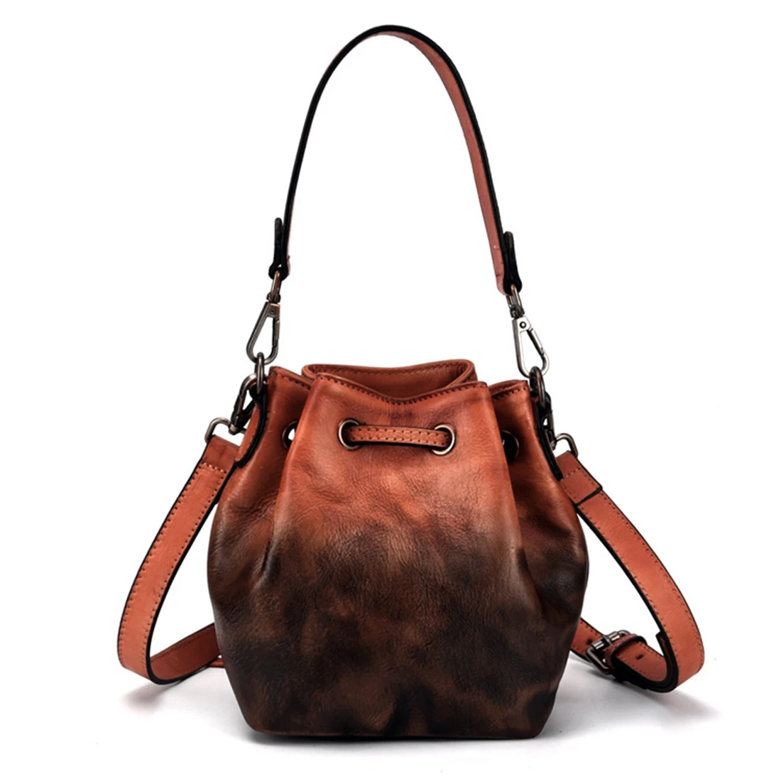 High Quality Real Cowhide Women Shoulder Messenger Bags Cross Body Handbag Leisure Vintage Genuine Leather Tote Bucket Bag | Багаж и сумки