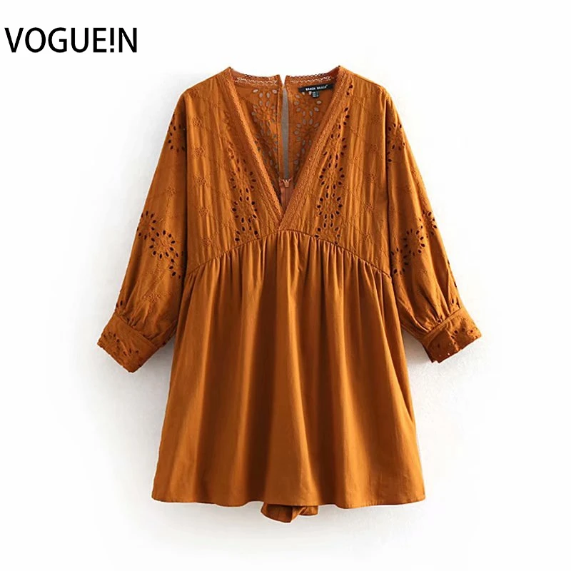 VOGUEIN новые женские полые Цветочные Вышивка v образным вырезом 3/4 рукав