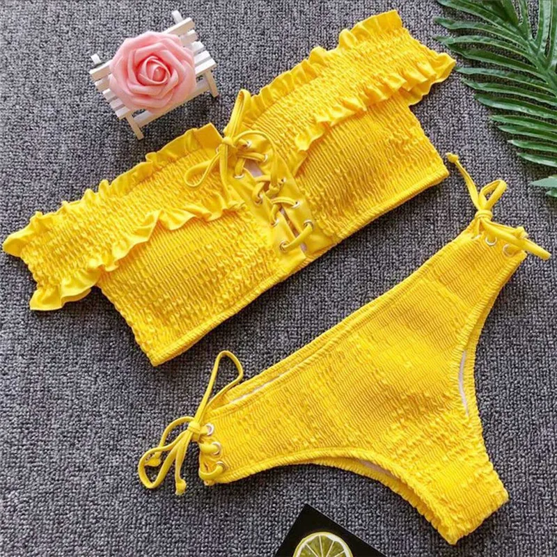 Bikinx без бретелек Бикини 2019 mujer желтый купальник женский бикини пуш ап пикантные купальники для малышек