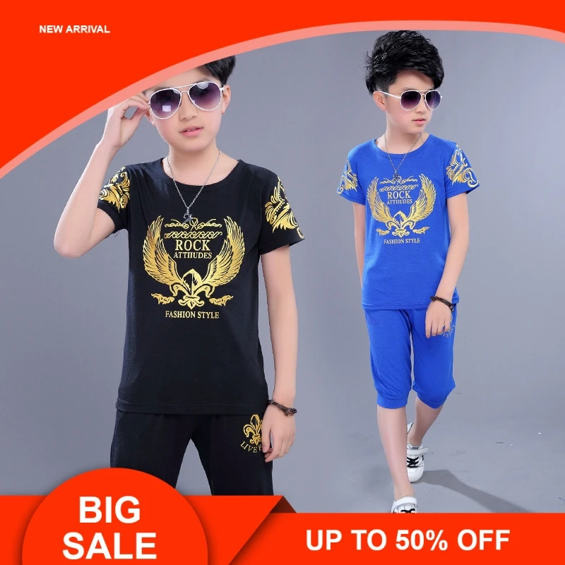 

Kids Boys Summer New Suit Children Summer Wear In Children's Short Sleeve +pant Two Piece Clothes Sets