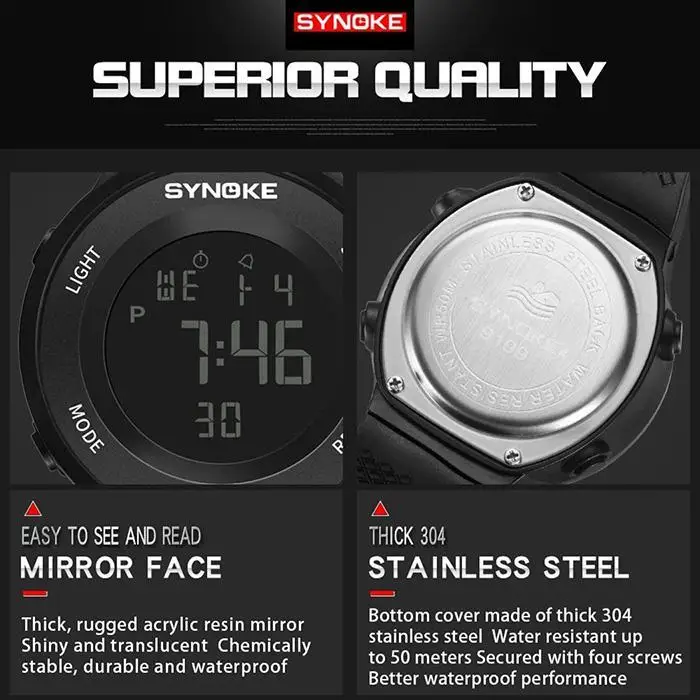 Светящиеся часы для мужчин Multi function большой экран дисплей сигнализации 44 6 мм