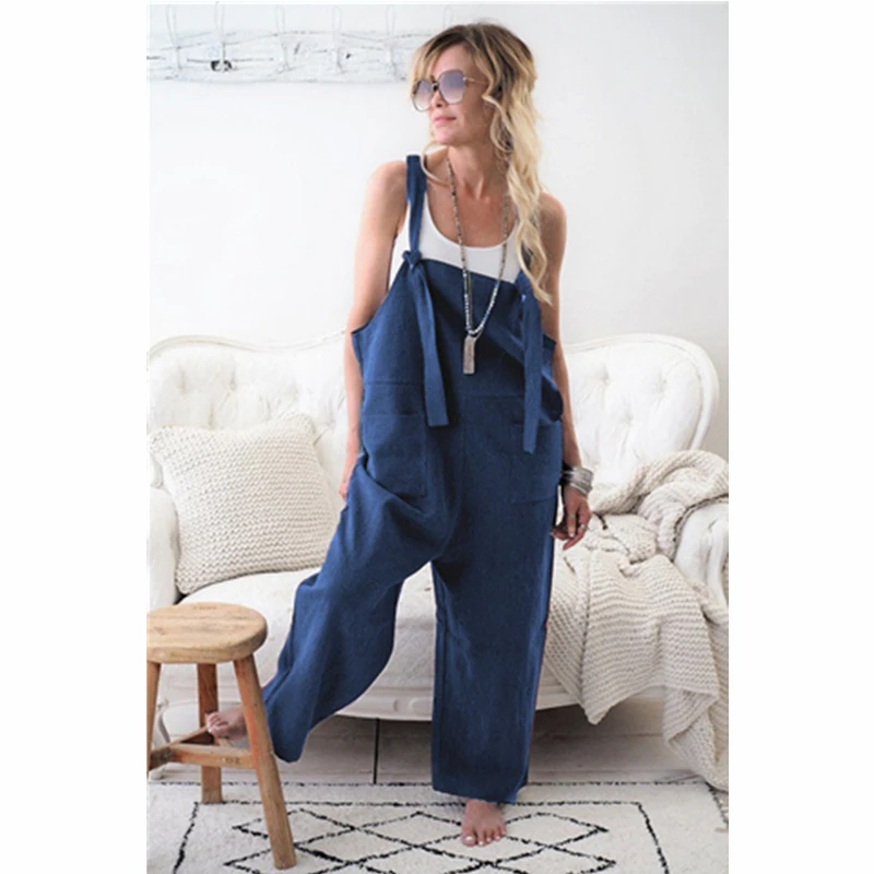 Женские повседневные свободные хлопковые льняные комбинезоны широкие брюки на