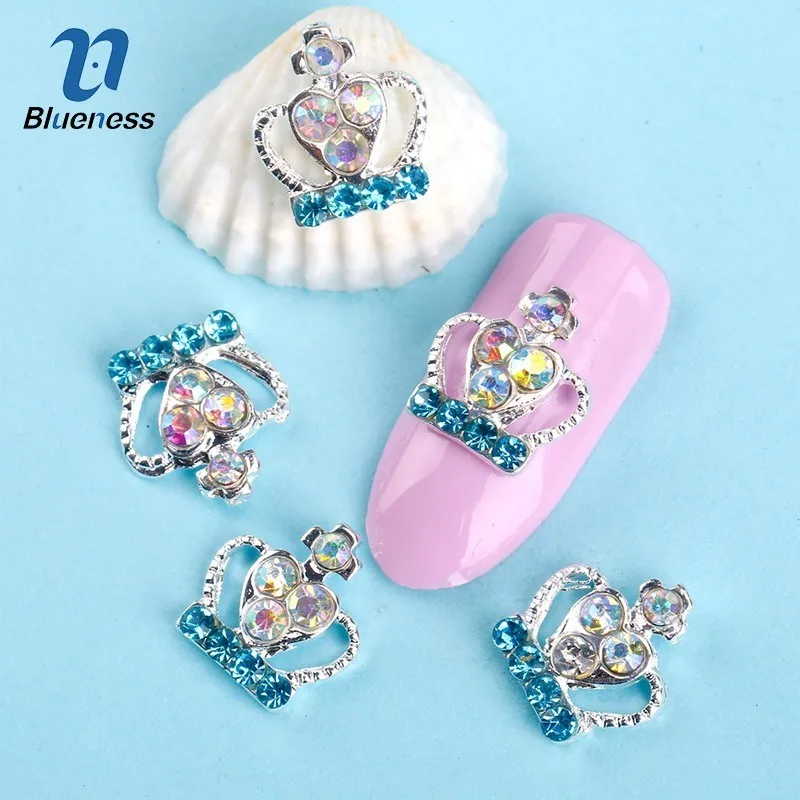 Blueness 10 шт./партия 3D Корона блестящие стазы для ногтей синие кристаллы гвозди