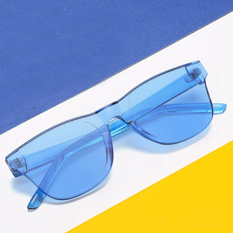 

Q Candy Colors Classic Eyewear Accessories Brand Designer Oculos De Sol Siamese Sunglasses Frameless Unique Driving Glasses