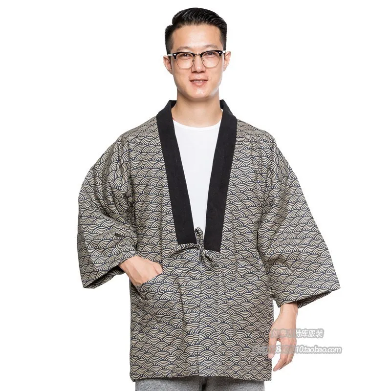 Мужское и женское теплое кимоно Haori стеганое хлопковое верхняя одежда в японском