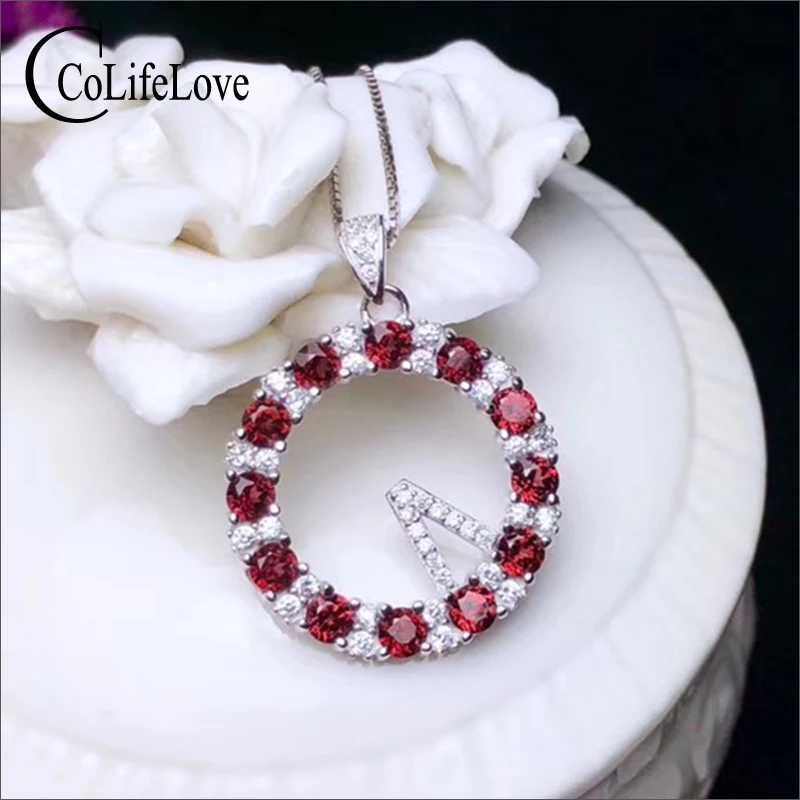 

Fashion 925 silver round pendant for girl 12 pieces natural garnet silver pendant sterling silver garnet pendant fine jewelry