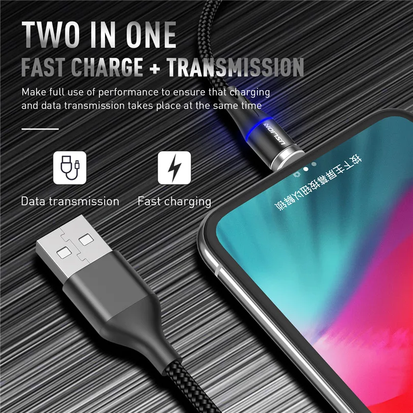 USLION Micro USB кабель магнитное зарядное устройство для iPhone X 8 7 Type C Быстрая зарядка
