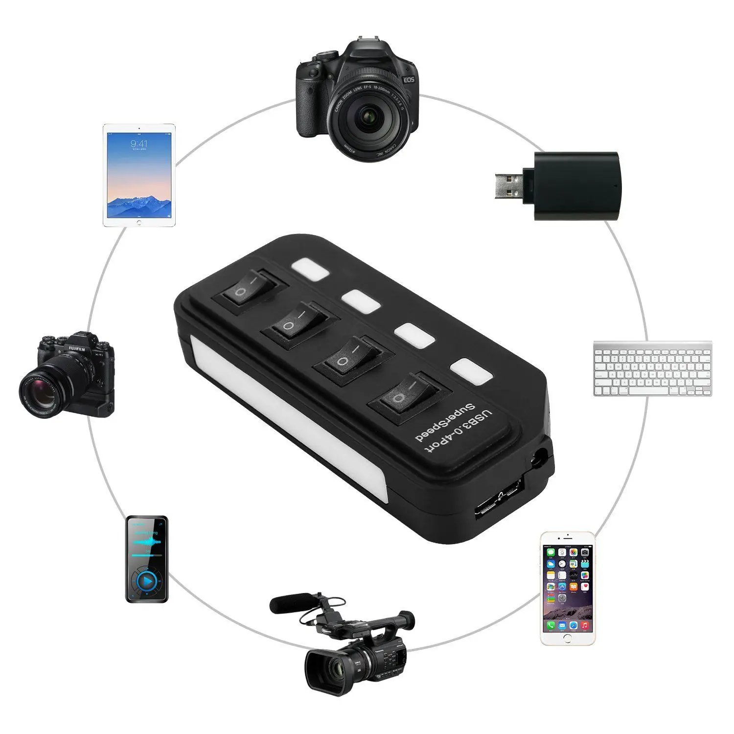 USB 3 0 концентратор 4 Порты и разъёмы супер Скорость приведенный в действие usb хаб