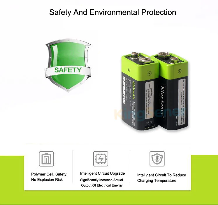 KingSener 9 в 400 мАч USB перезаряжаемая батарея 6F22 Lipo для раций термометрия пистолет