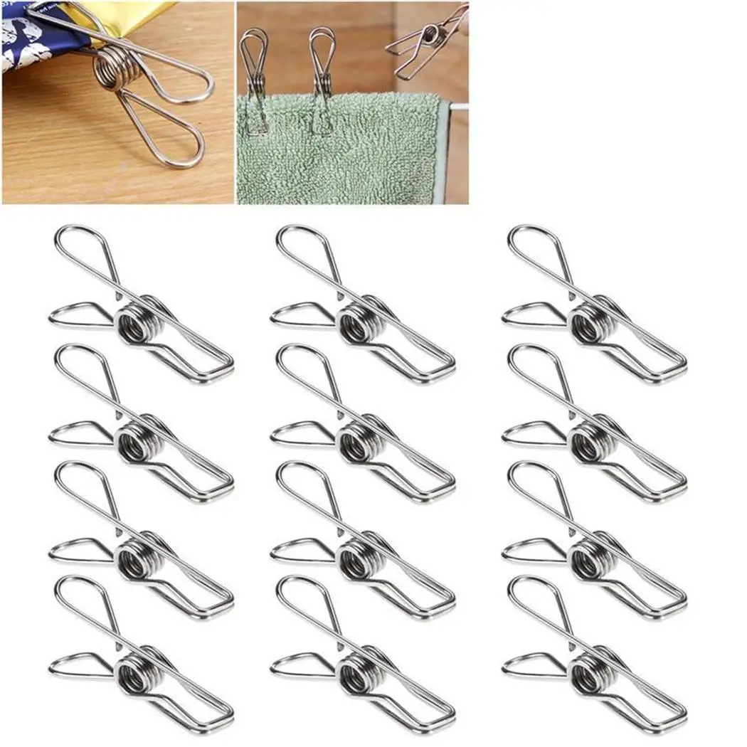 Household Stainless Steel Clips Clothespins Pegs Holders Solid Geometry Sealing Clip Silver Casual | Канцтовары для офиса и