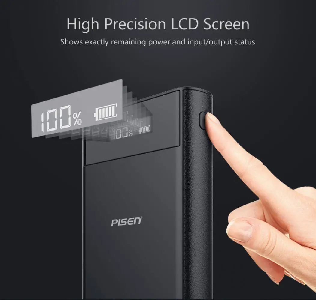 PISEN реальная 20000 mAh Мощность Bank Dual USB Портативный ЖК дисплей bank внешняя Батарея