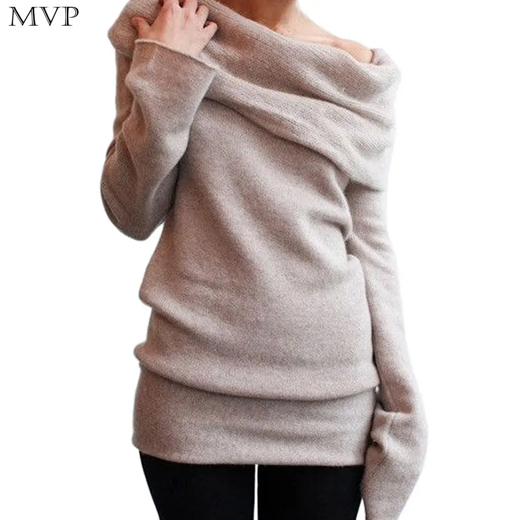 Women Casual Slash Neck Long Sleeve Off Pullover Autumn Winter Shoulder Solid Sweater | Женская одежда