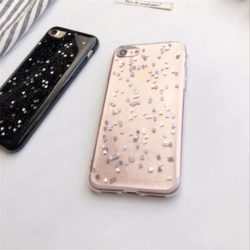 Милый чехол с блестками для Iphone 6 7 8 Plus глянцевый эпоксидный звездное сердце