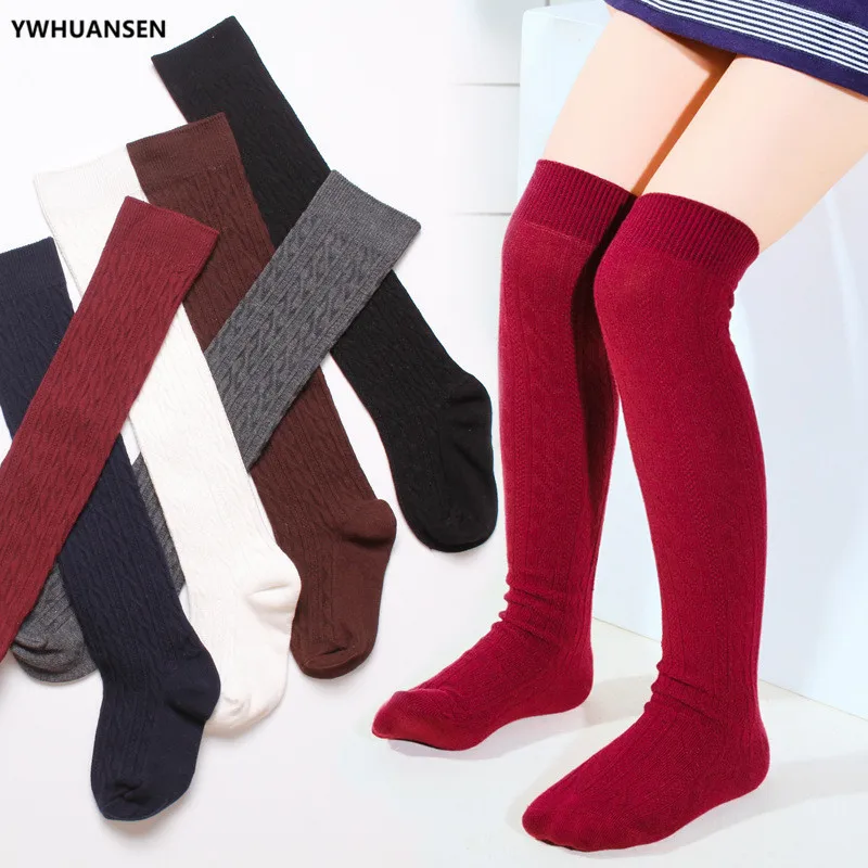 YWHUANSEN Girls' School Uniform Knee-High Sock Cable-Knit Children's Long Sock Fashion Kniekousen Kinderen Solid Color Kids Sock