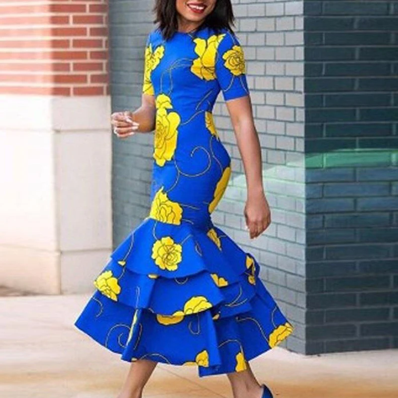 Женское Цветочное платье с рюшами и рыбий хвост | Женская одежда