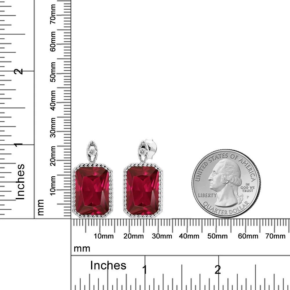 GemStoneKing 16 03 Ct Octagon красный создания Ruby-белый со стразами 925 пробы серебро Пасьянс