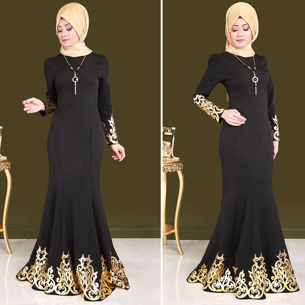 Арабское мусульманское женское горячее тиснение Макси платье Abaya Jilbab Русалка на
