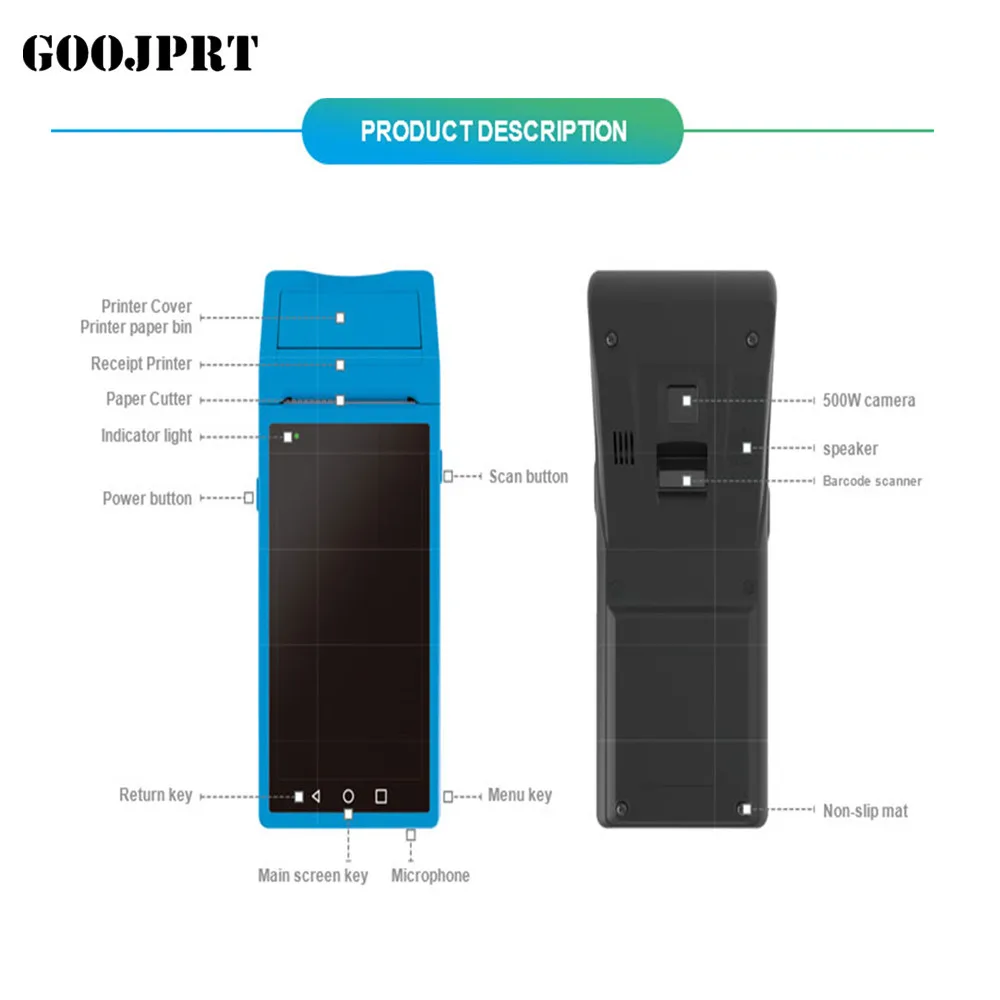 Сканер Принтер андроид NFC ручной терпинал POS Термальность принтер WI FI Bluetooth 3G