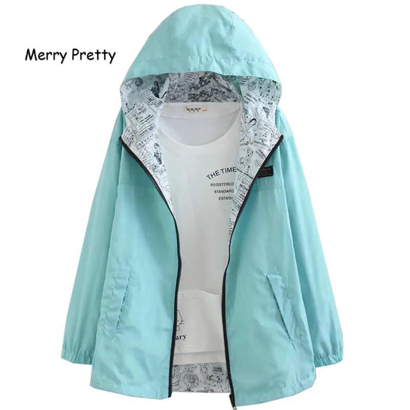 Осенняя Женская куртка MERRY PRETTY пальто с карманами на молнии капюшоном