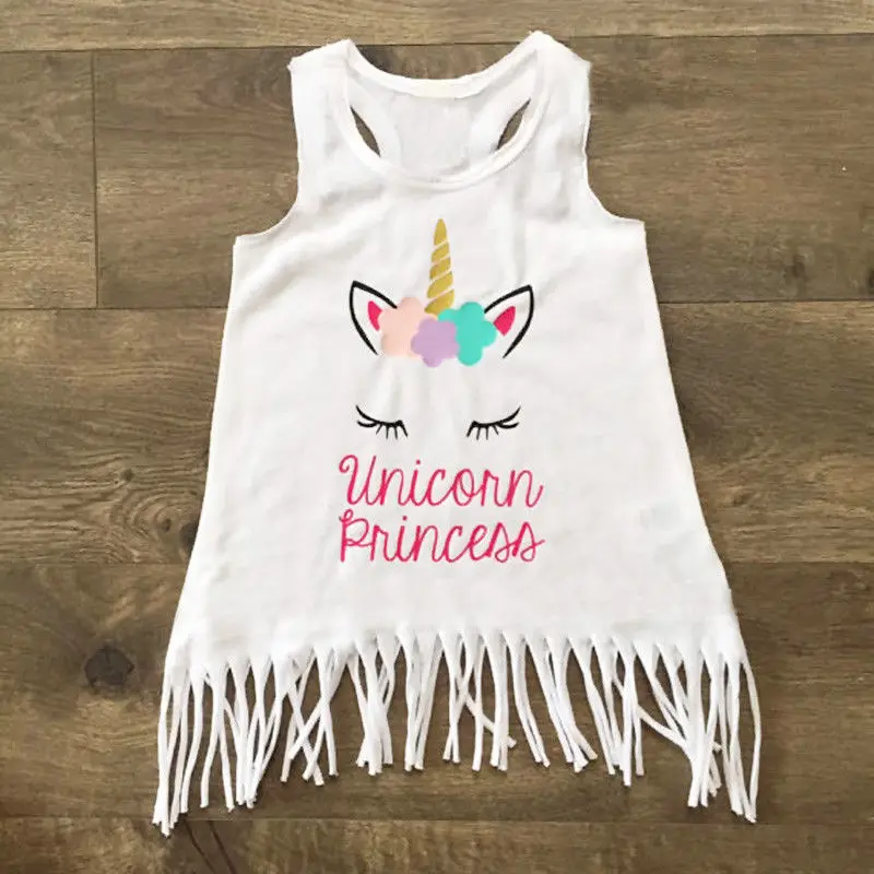 

Summer Fashion Kids Baby Girls Unicorn Flower Casual Dresses Princess Dress Party Tassel Beach Tops T-shirt Sundress Clothes