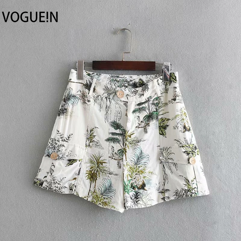 VOGUEIN новые женские летние повседневные шорты на молнии с принтом тропических
