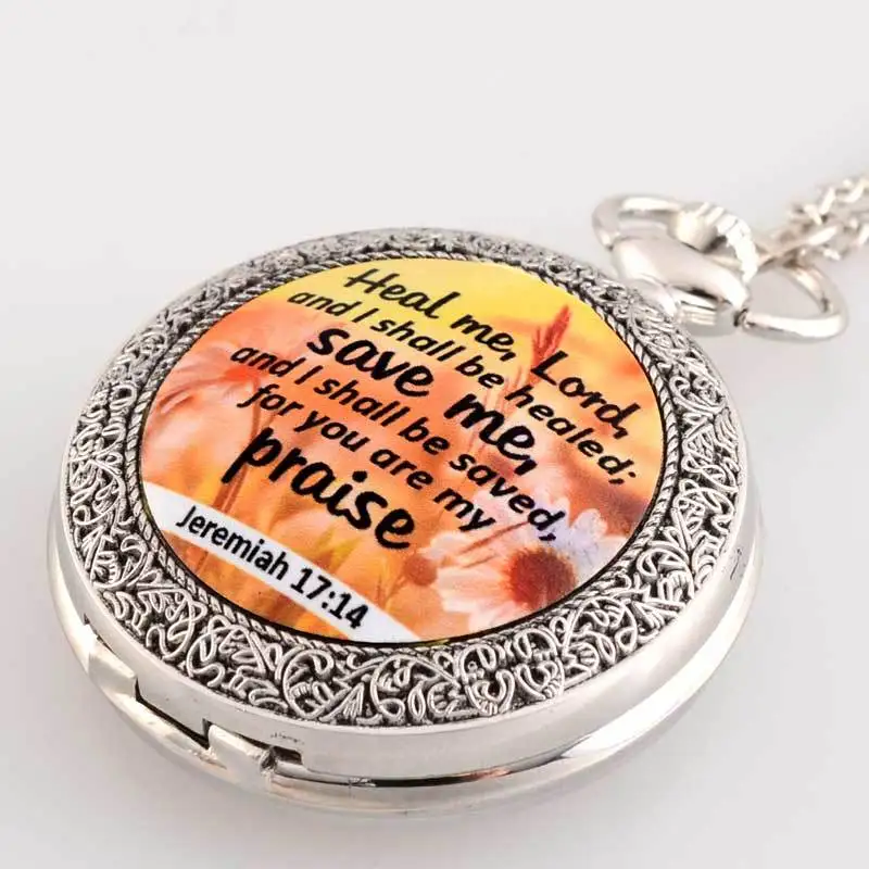 Новые серебряные часы Heal me Lord and I'll be Health bible verse кварцевые карманные