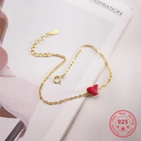 delicate wholesale japan korea style 925 sterling silver fashion cute sweet red resin heart bracelets women jewelry