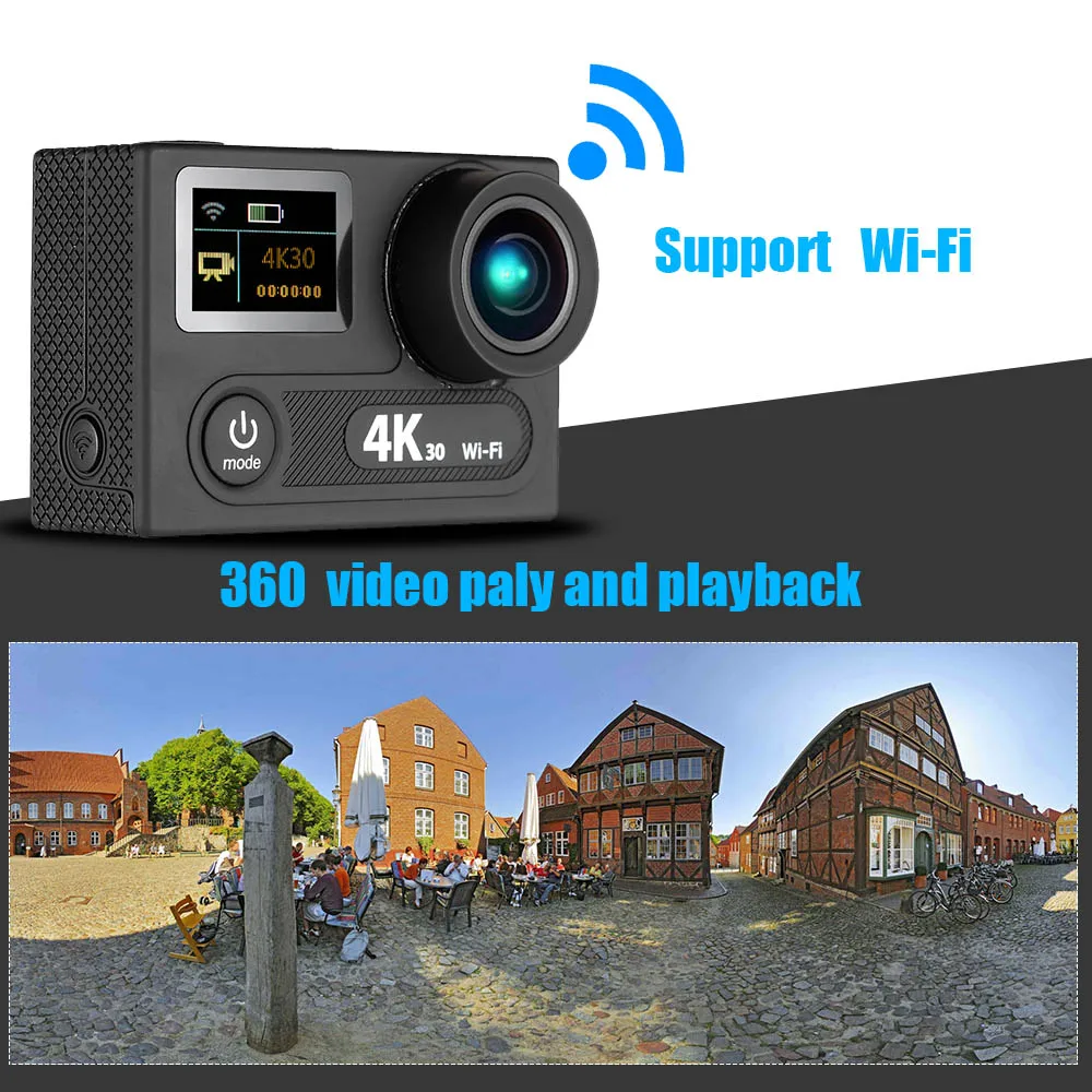 Спортивная Экшн камера с углом обзора 170 ° водонепроницаемая 30 м Wi Fi двойной ЖК