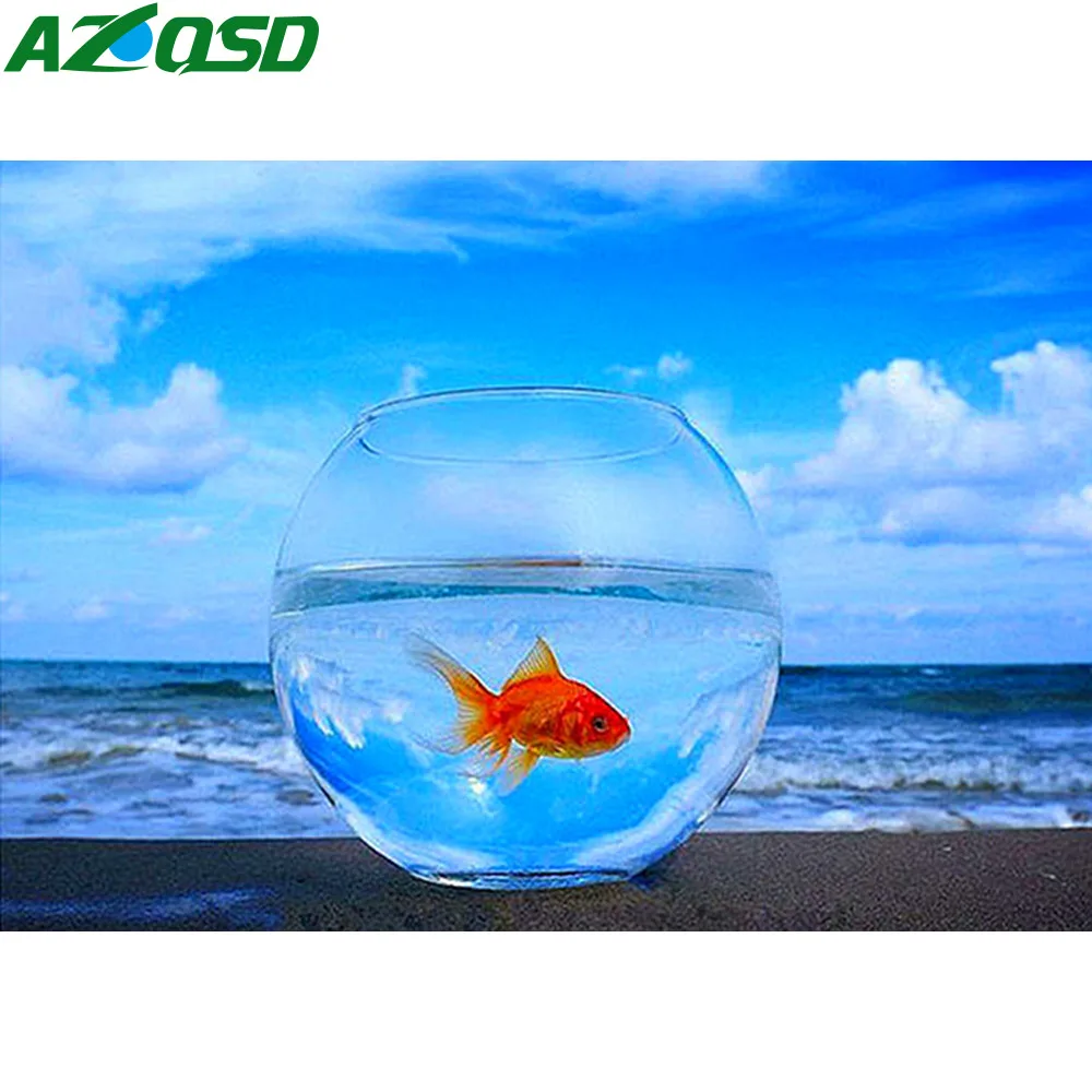 AZQSD полностью квадратная Алмазная картина пляжная бутылка Мозаика Рыба Стразы