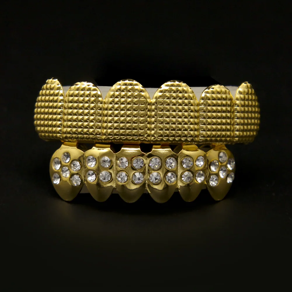 Решетки для зубов льдом в стиле хип хоп верхней и нижней зубы grillz Gold серебро Цвет