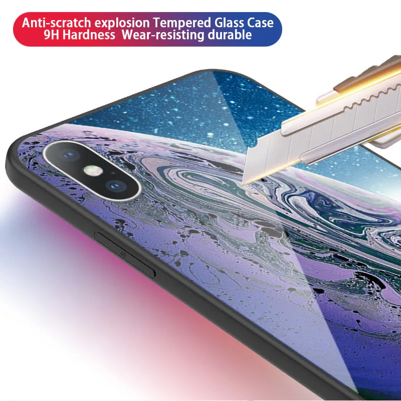 Luxury Planet Surface Tempered Glass Phone Case For iPhone X 7 8 6 6S PLus XR XS Max Protective Back Cover Cases |