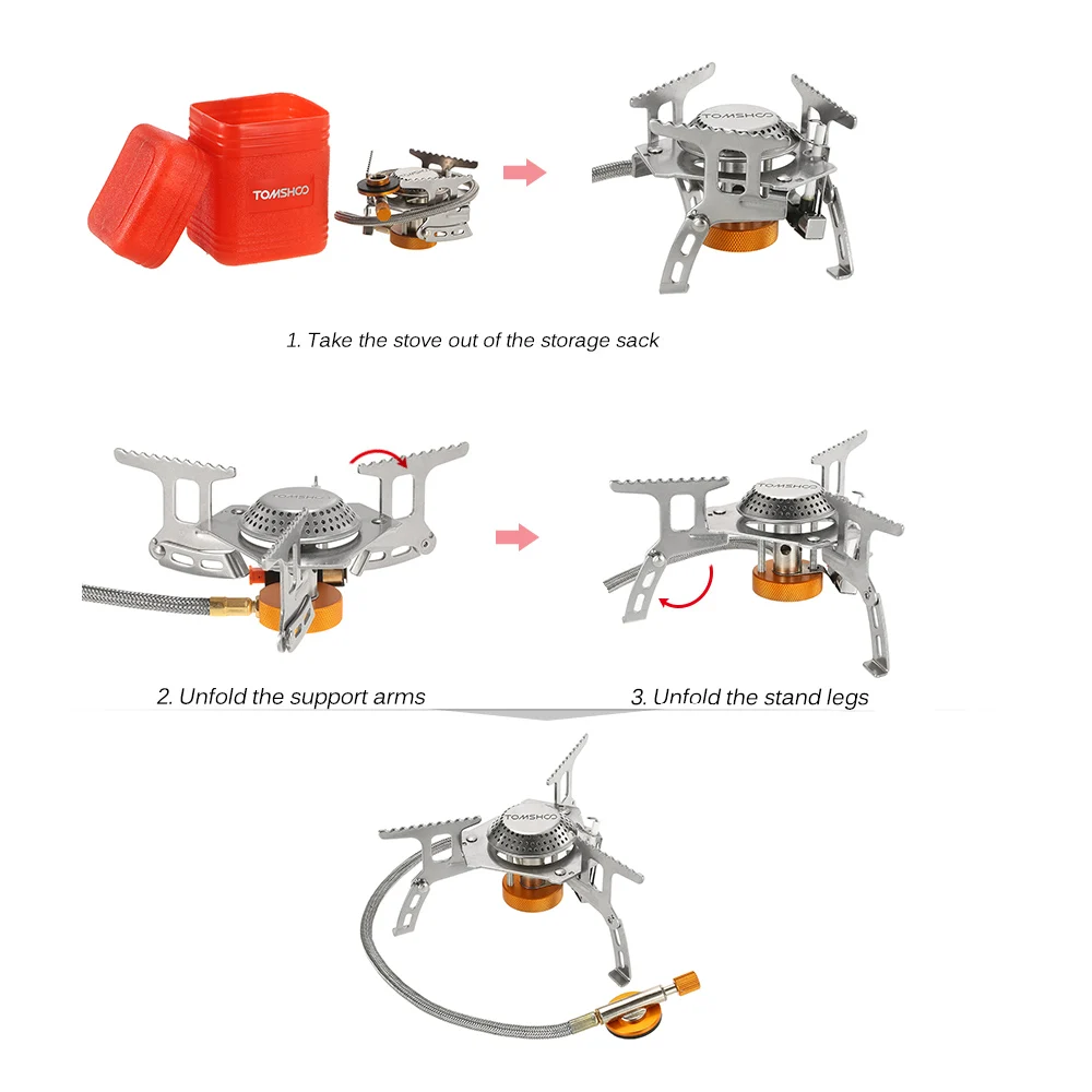 

Outdoor Camping Stove Kit Ultralight Compact Foldable Gas Stove with 9-Plate Camp Stove Windscreen Windshield Cartridge Adapter