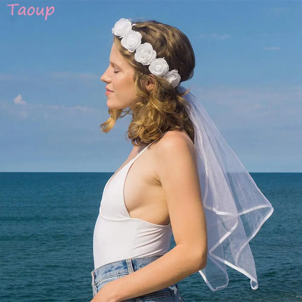 Taoup 1 шт. сетчатая белая роза Цветочная Корона Фата Свадебные сувениры и подарки