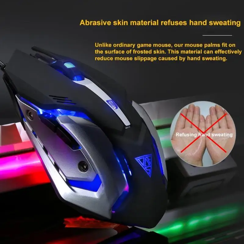 V1 USB Проводная эргономичная 7 цветов LED подсветка Механическая игровая клавиатура