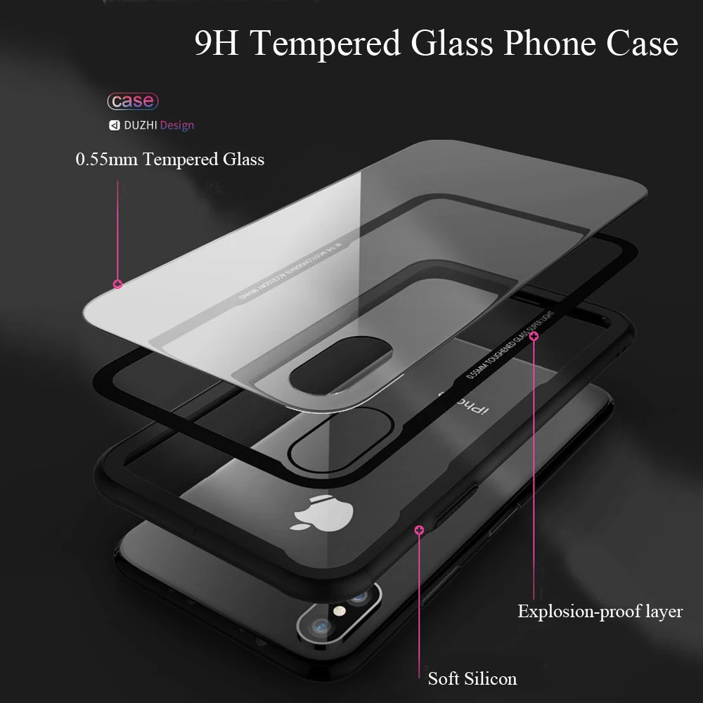 CASEIER 0.7MM GLASS Phone Case For iPhone X XS Max 8 7 6 6s Plus Protective Glass XR Funda Accessories |