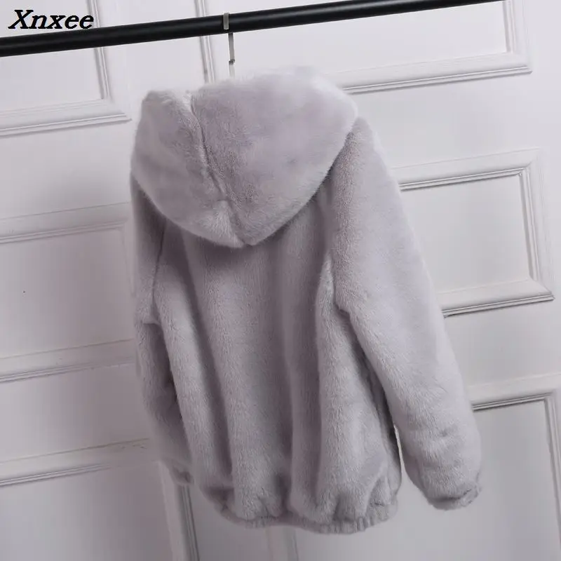 Woman Autumn and Winter Faux Fur Jacket 2018 Female Fashion Oversized Causal Hooded Coat Xnxee | Женская одежда