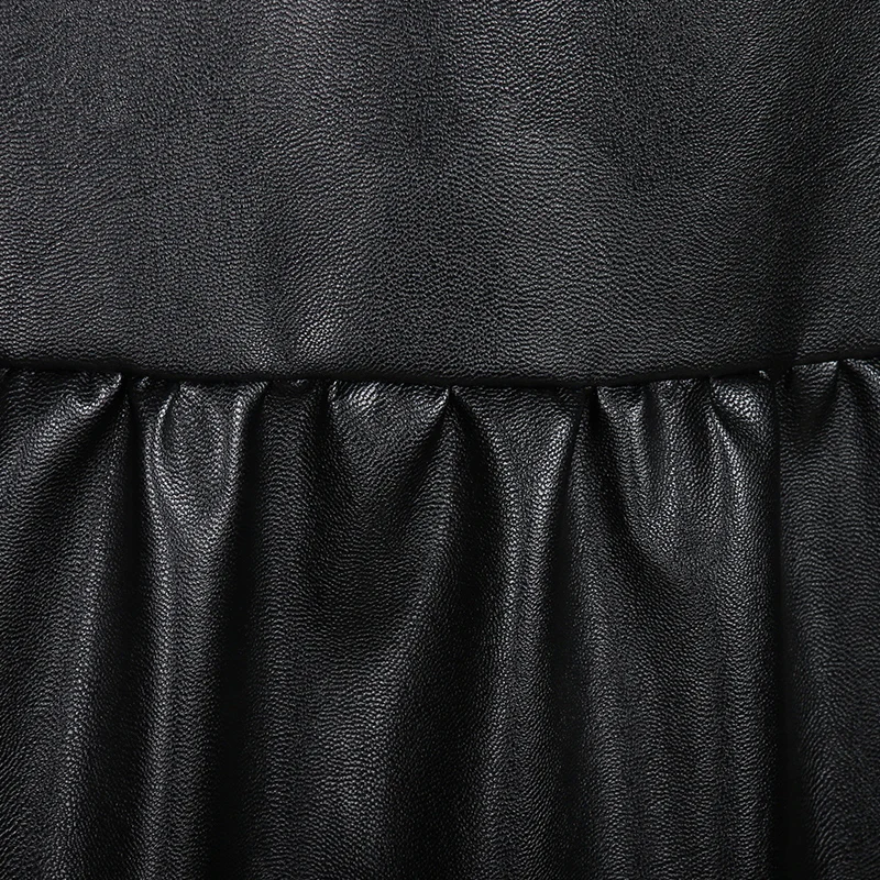 

Nerazzurri overalls dress for women 2019 black pleated pu leather suspender dress plus size dresses for women 4xl 5xl 6xl 7xl
