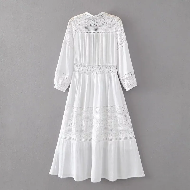 Женское длинное платье Boho белое кружевное с длинным рукавом лето 2019|Женские
