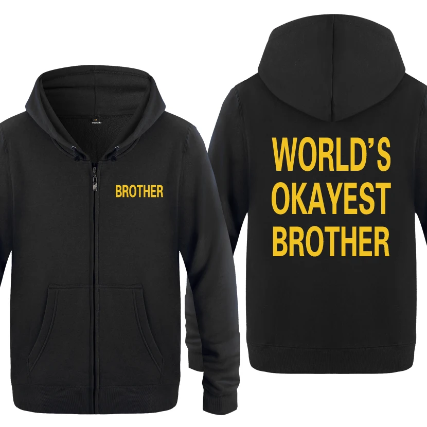 

World's Okayest Brother Sweatshirts Men 2018 Mens Zipper Hooded Fleece Hoodies Cardigans