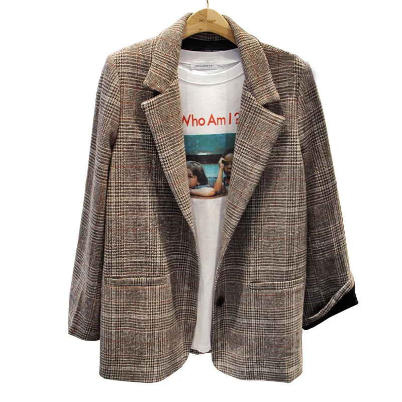 S - XL Coffee Plaid Blazer Jackets Women Office Lady Suit Coat Female Notched Formal Slim Long Sleeve Outerwear Feminino | Женская