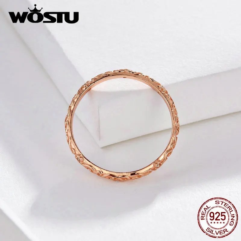 WOSTU, минималистичное кольцо из розового золота, 925 пробы, серебро, прозрачный циркон, нежные кольца на палец для женщин, Свадебные Роскошные ювелирные изделия CQR514