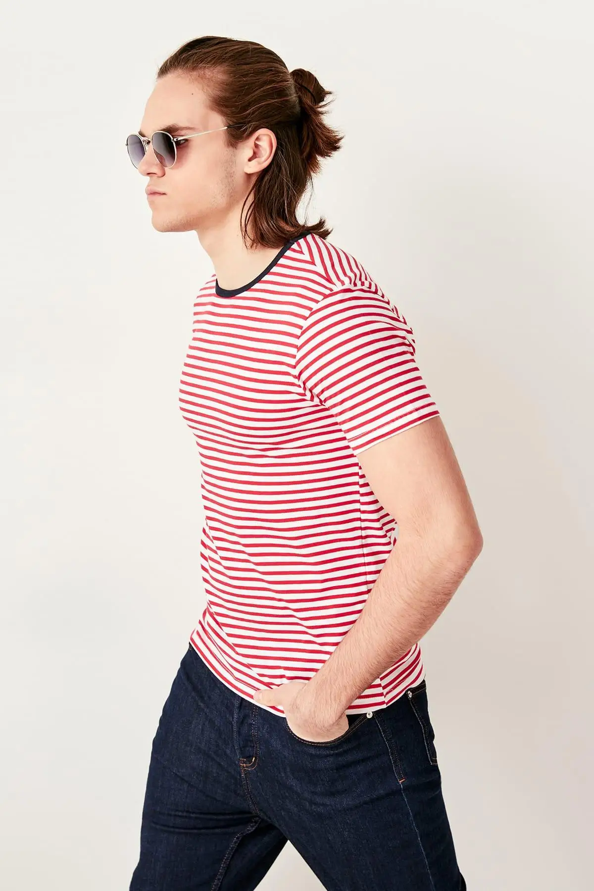 Trendyol Красная мужская полосатая футболка TMNSS19SQ0032 | Женская одежда