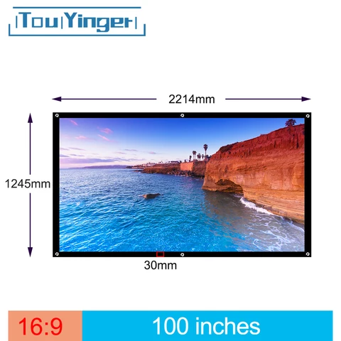 Передний и задний портативный экран для проектора Touyinger, 100 дюйма, 16:9, для улицы, супер тонкий